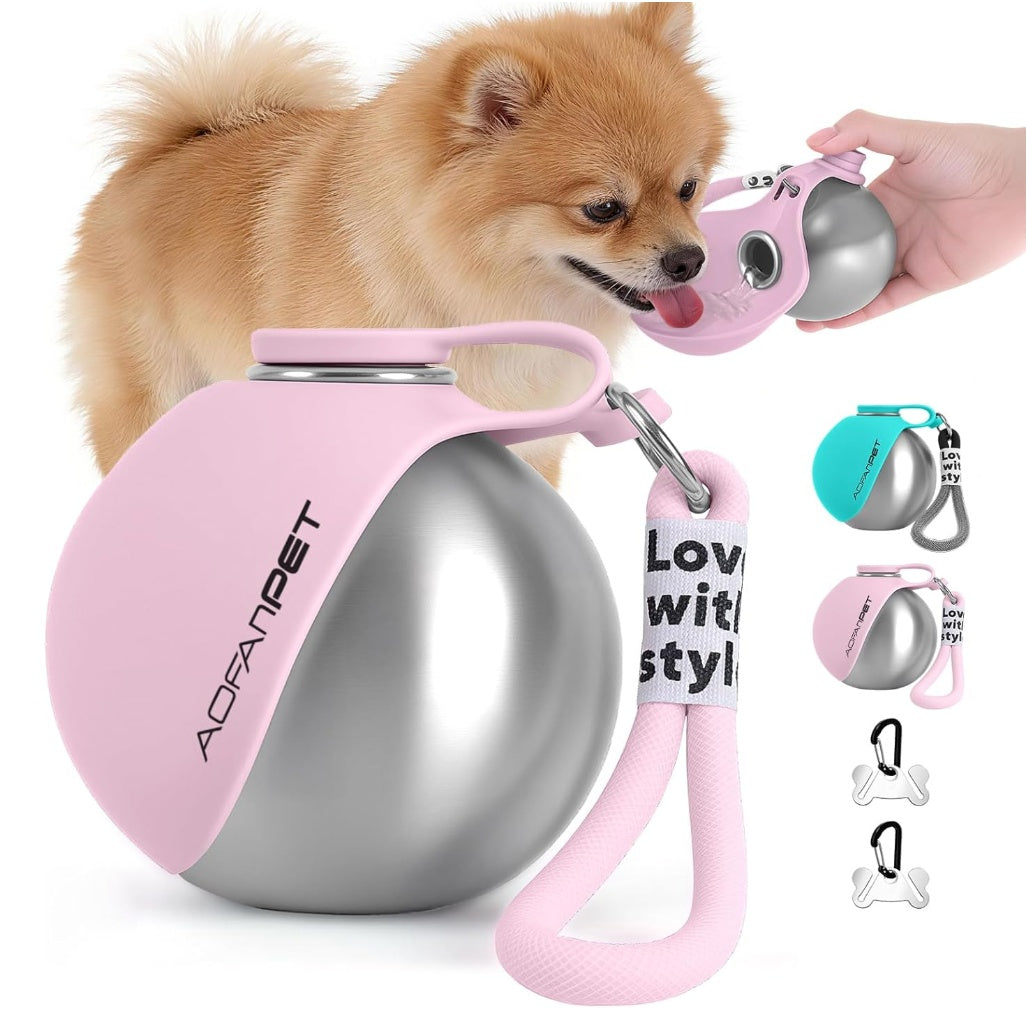 Portable Dog Water Bottle & Bowl — Stainless Steel Travel Dispenser